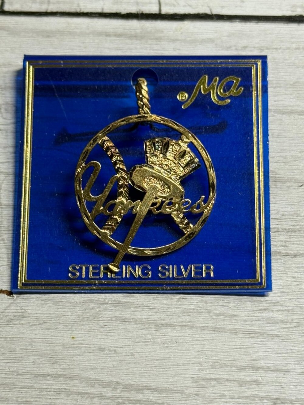 Sterling Silver Gold-plated NY Yankees Top Hat Baseball 30mm Large Pendant